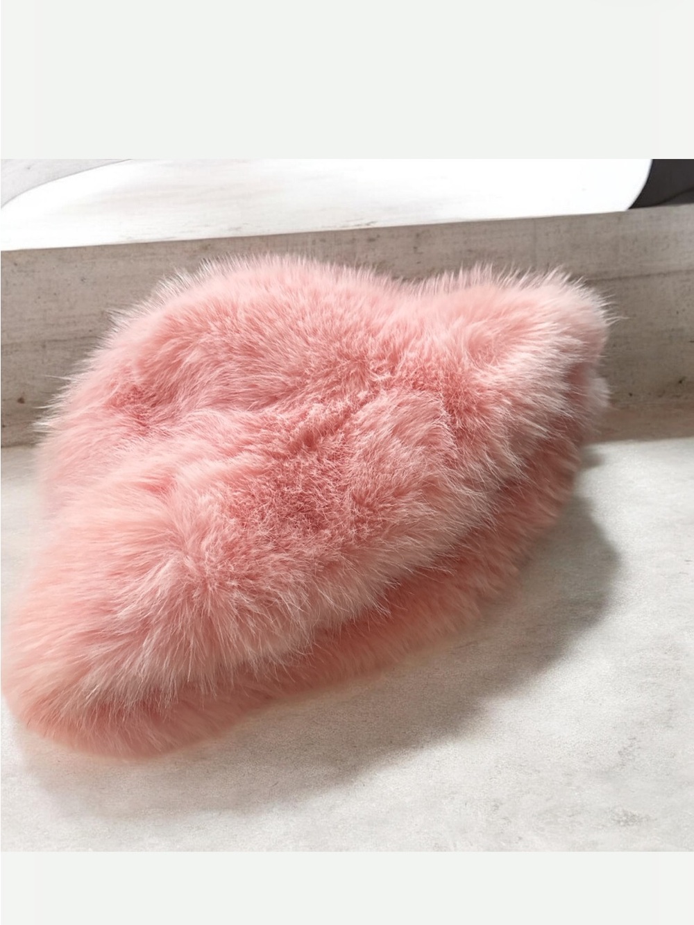 Plush Pink Faux Fur Beret Hat